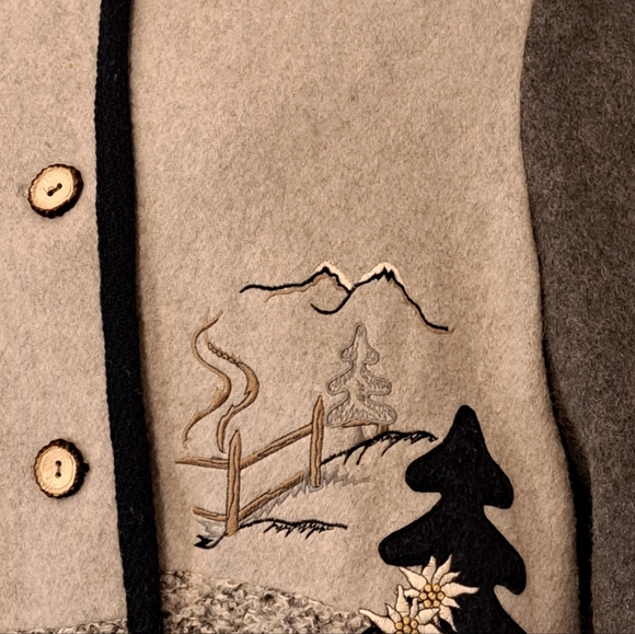 Vintage Meico Landhaus Grey Wool Embriodered Applique Jacket Misses Size 10 - Picture 6 of 10